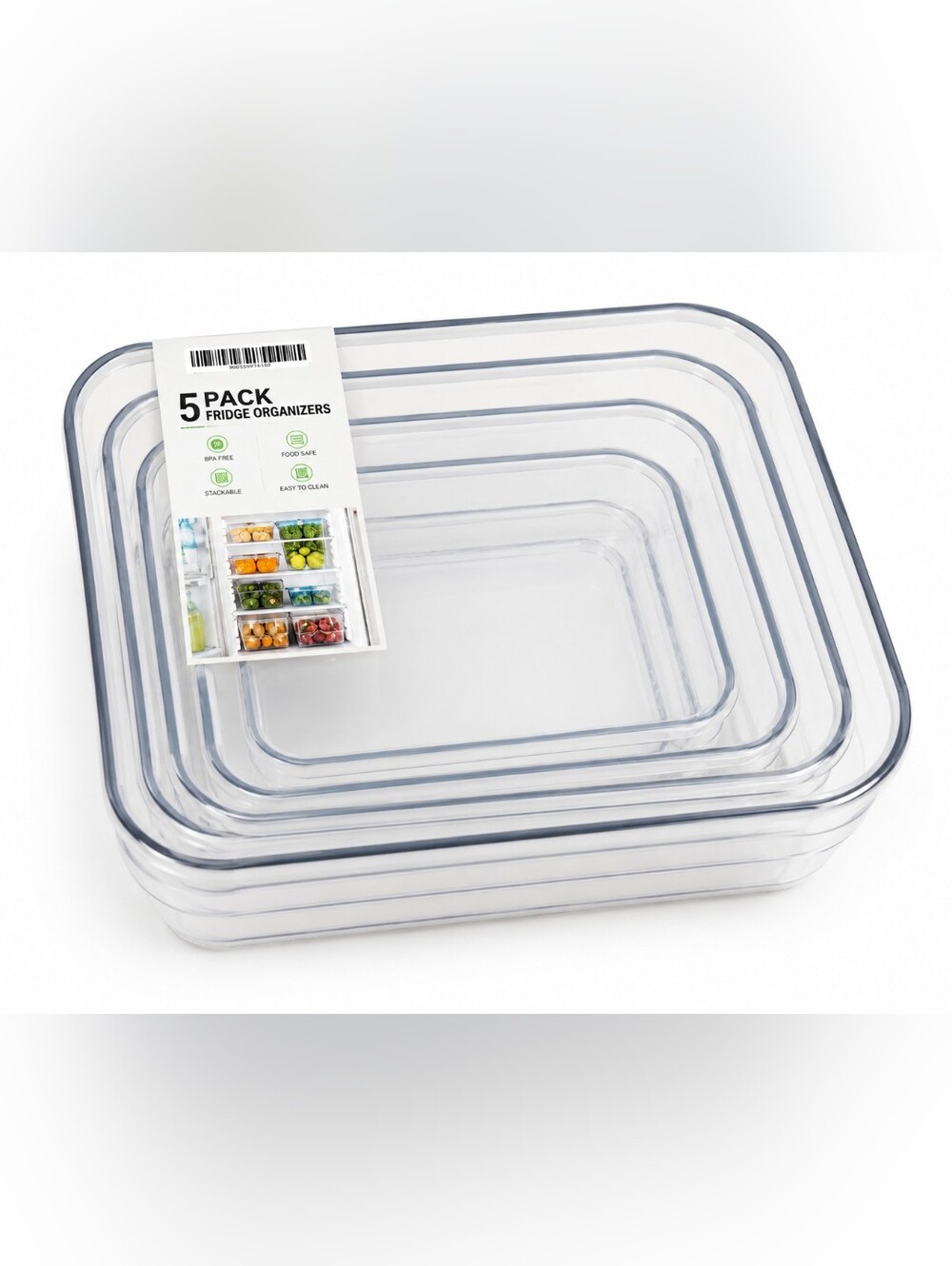 5 Pack Refrigerator Organizer Bins Clear Fridge Storage Containers Kitchen Pantr